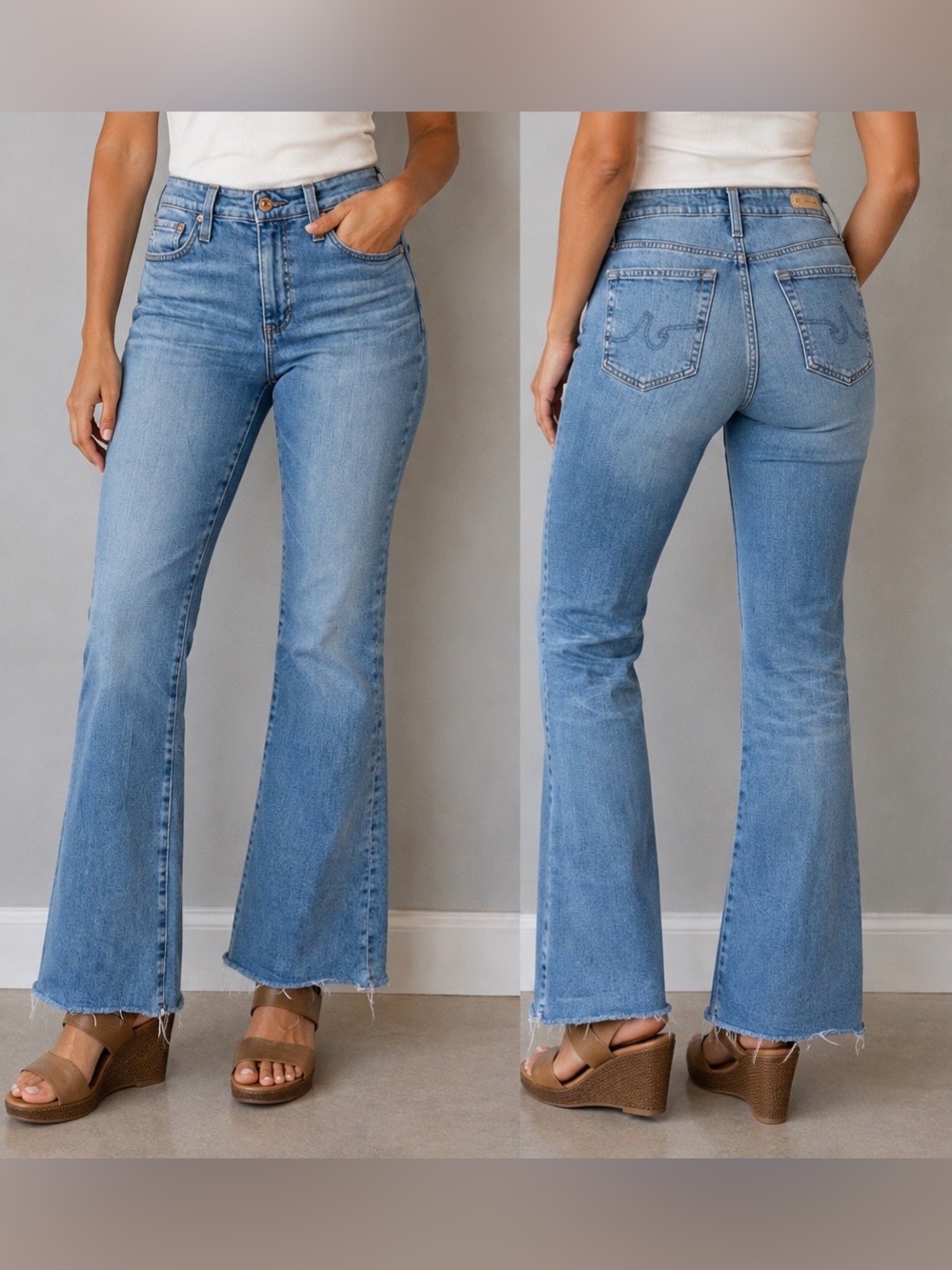 AG Adriano Goldschmied Flare Jeans size 27R raw hem light wash